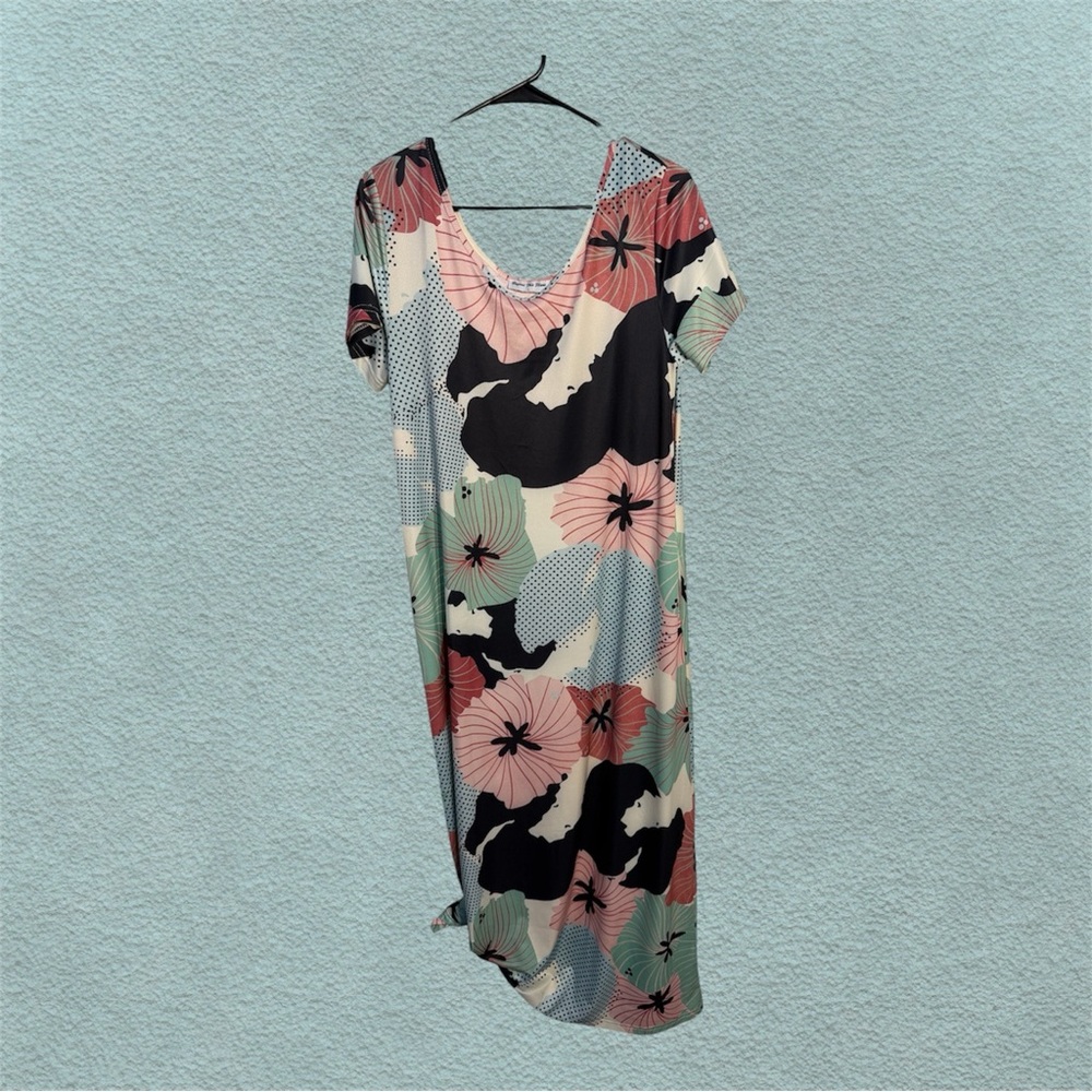 Beyond This Pane Floral Scoop Neck Maxi Dress in Pink & Mint size L